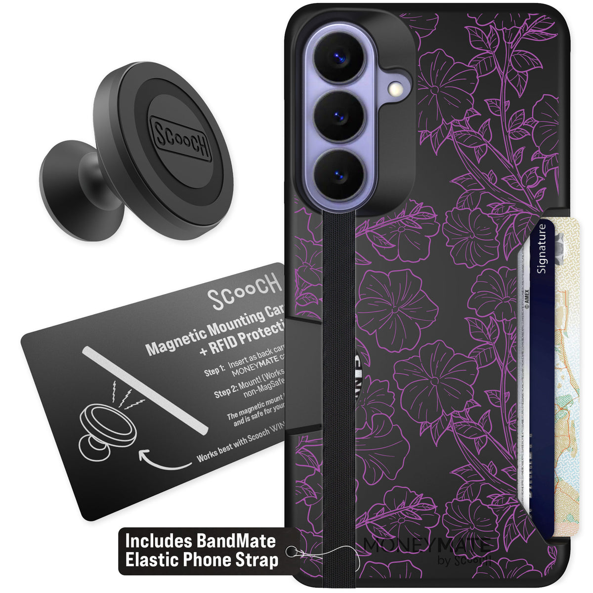 Scooch Moneymate Purple Petunias for Galaxy S26+ — Starter Bundle