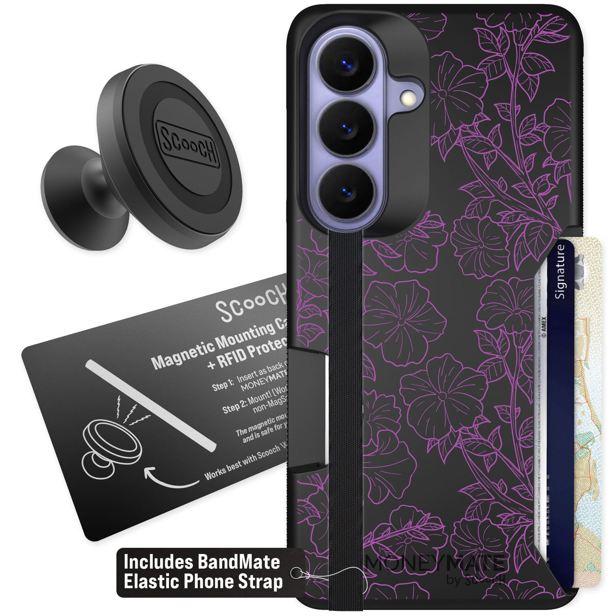 Scooch Moneymate Purple Petunias for Galaxy S26 — Starter Bundle