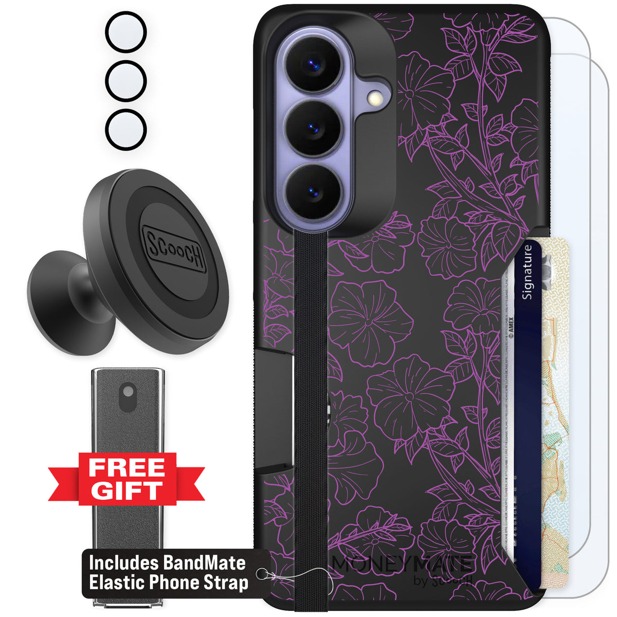 Scooch Moneymate Purple Petunias for Galaxy S26 — Defender Bundle