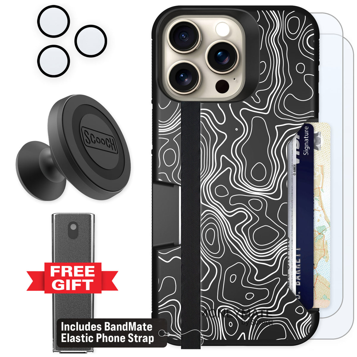 Scooch Moneymate Topography for iPhone 15 Pro Max — Defender Bundle