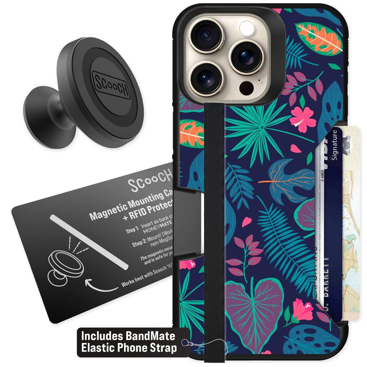Scooch Moneymate Tropical Leaves for iPhone 15 Pro Max — Starter Bundle