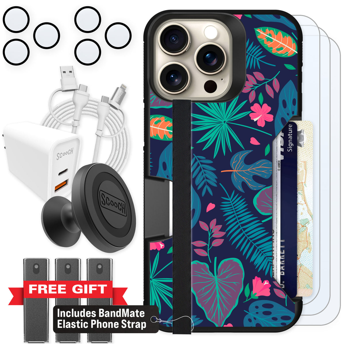 Scooch Moneymate Tropical Leaves for iPhone 15 Pro Max — Ultimate Bundle