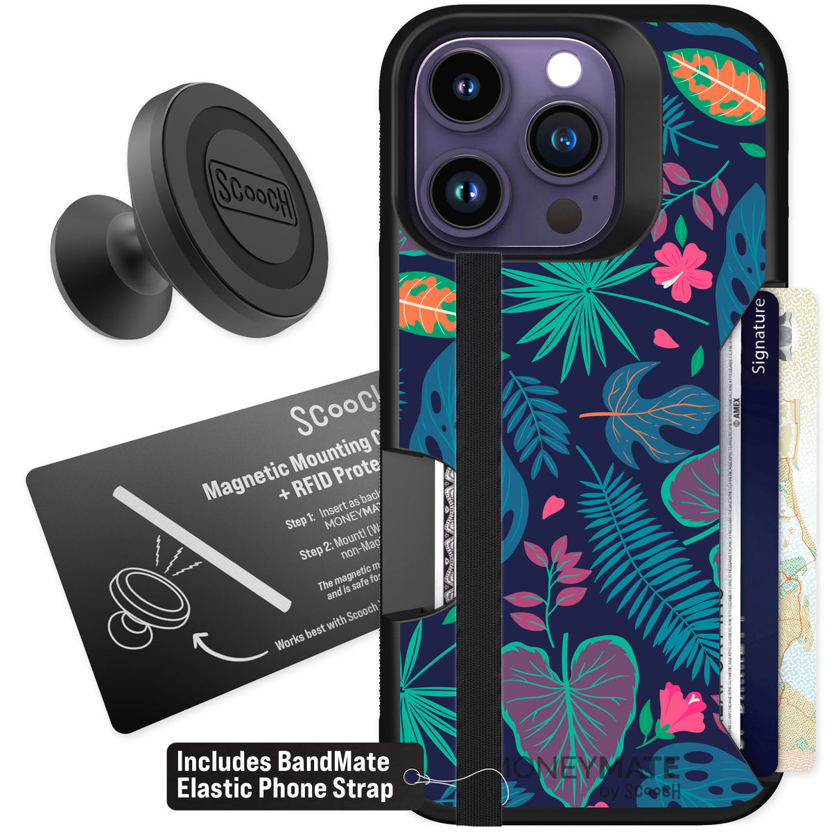 Scooch Moneymate Tropical Leaves for iPhone 14 Pro — Starter Bundle