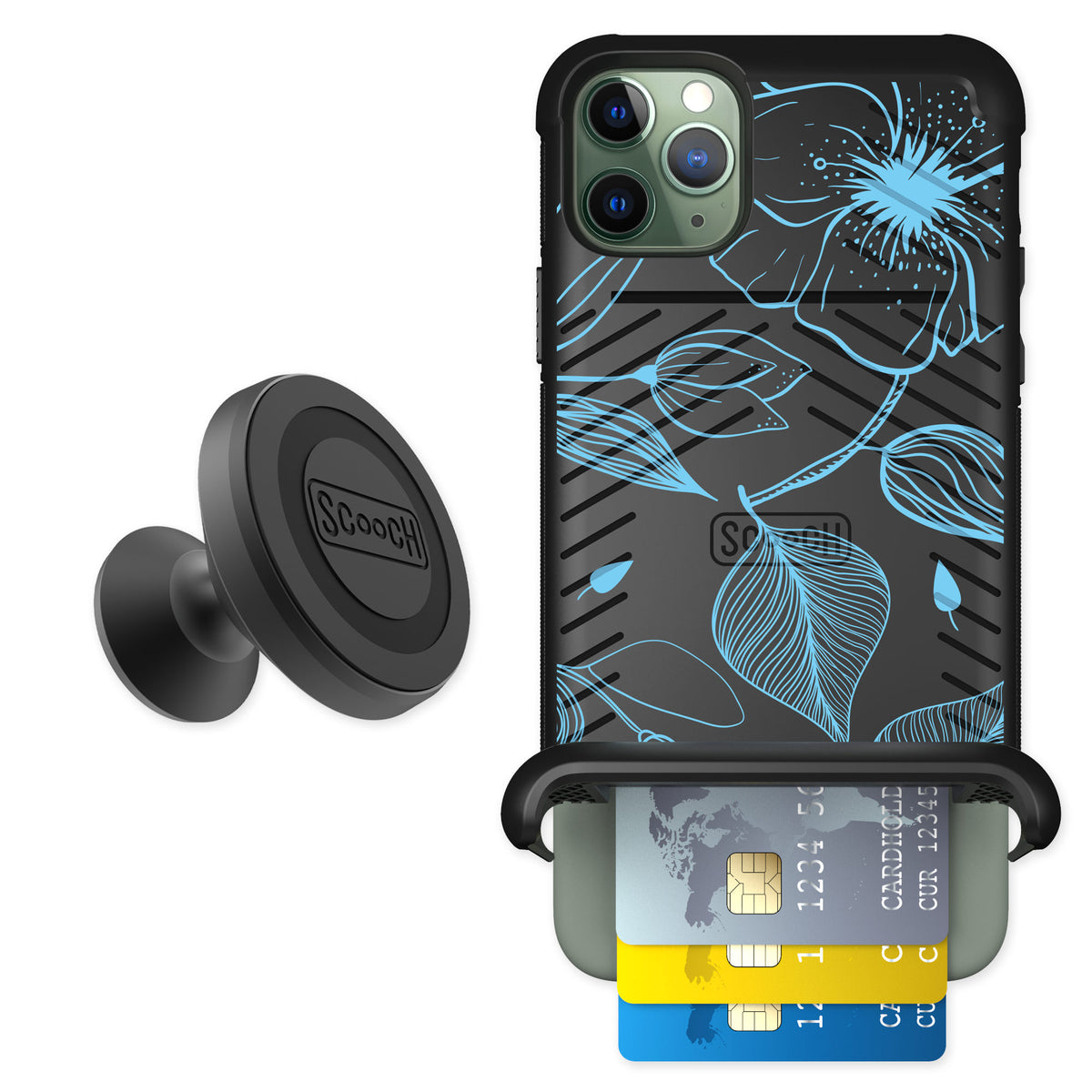 Scooch Wingmate Blue Hibiscus for iPhone 11 Pro Max — Starter Bundle