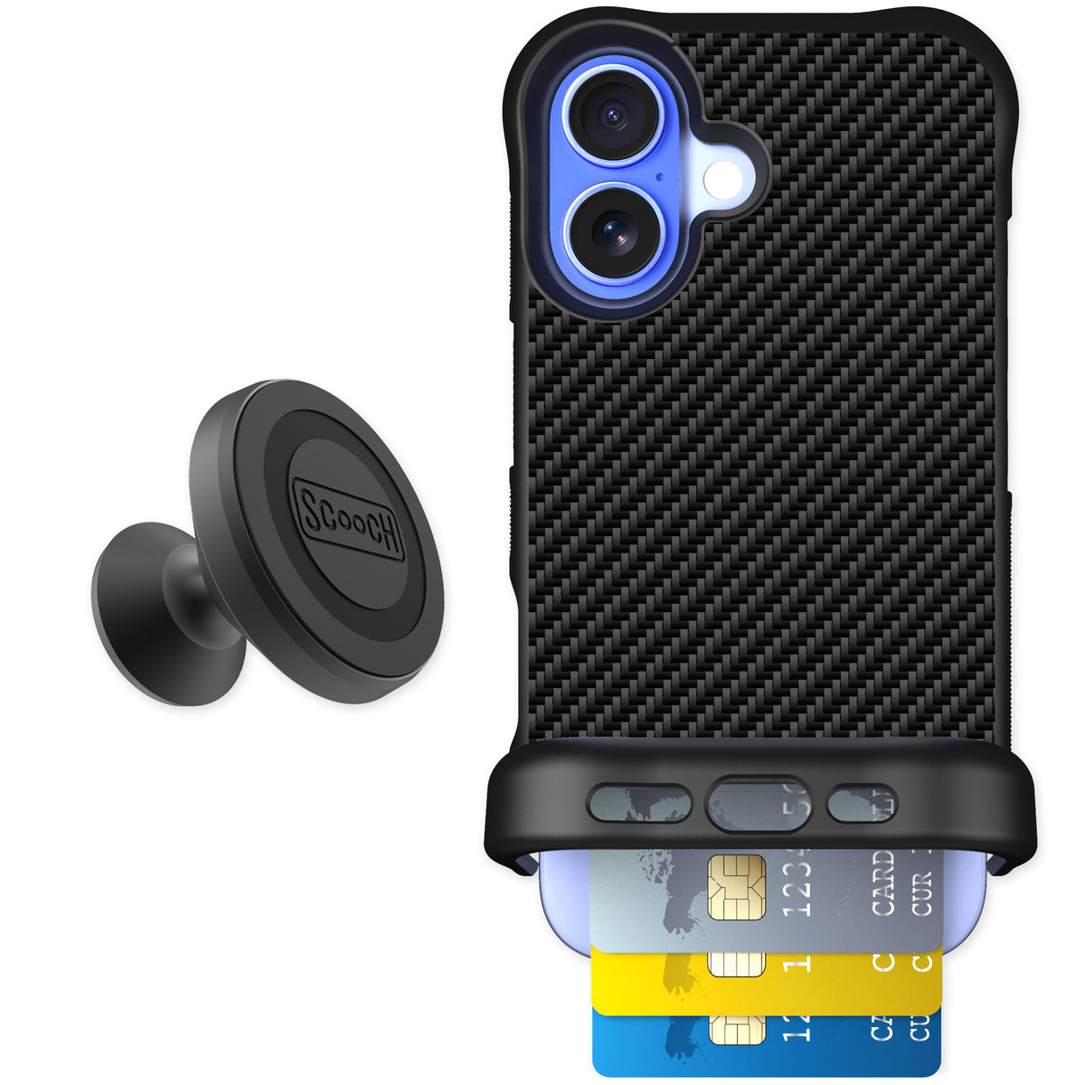 Scooch Wingmate Carbon Fiber for iPhone 16 — Starter Bundle