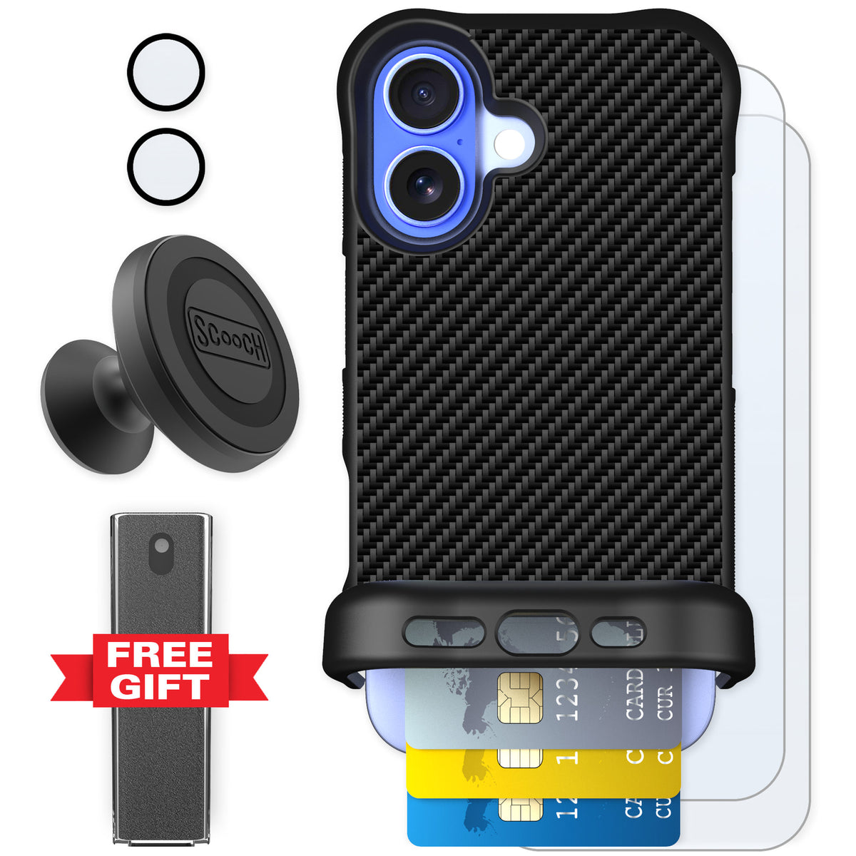 Scooch Wingmate Carbon Fiber for iPhone 16 — Defender Bundle