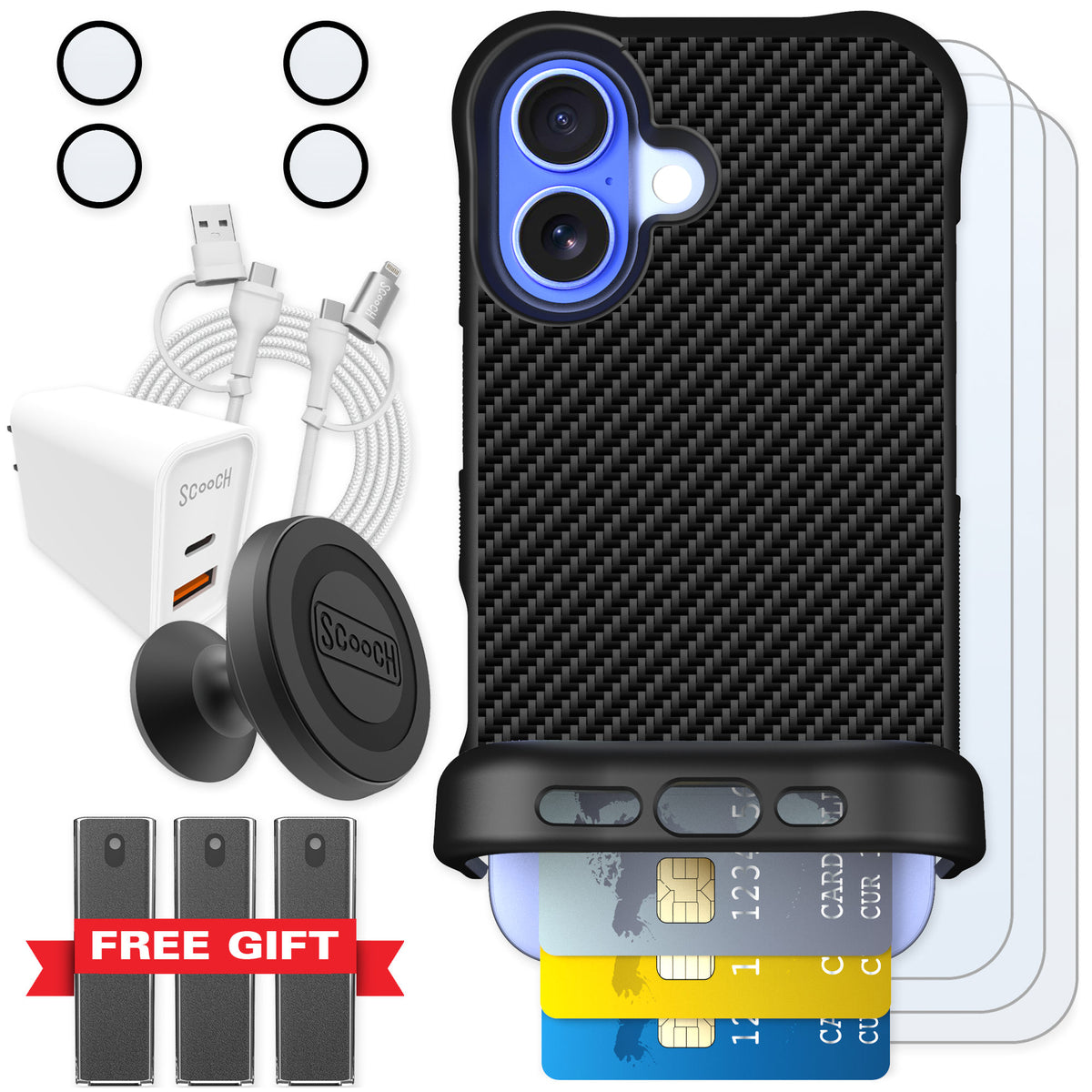Scooch Wingmate Carbon Fiber for iPhone 16 — Ultimate Bundle