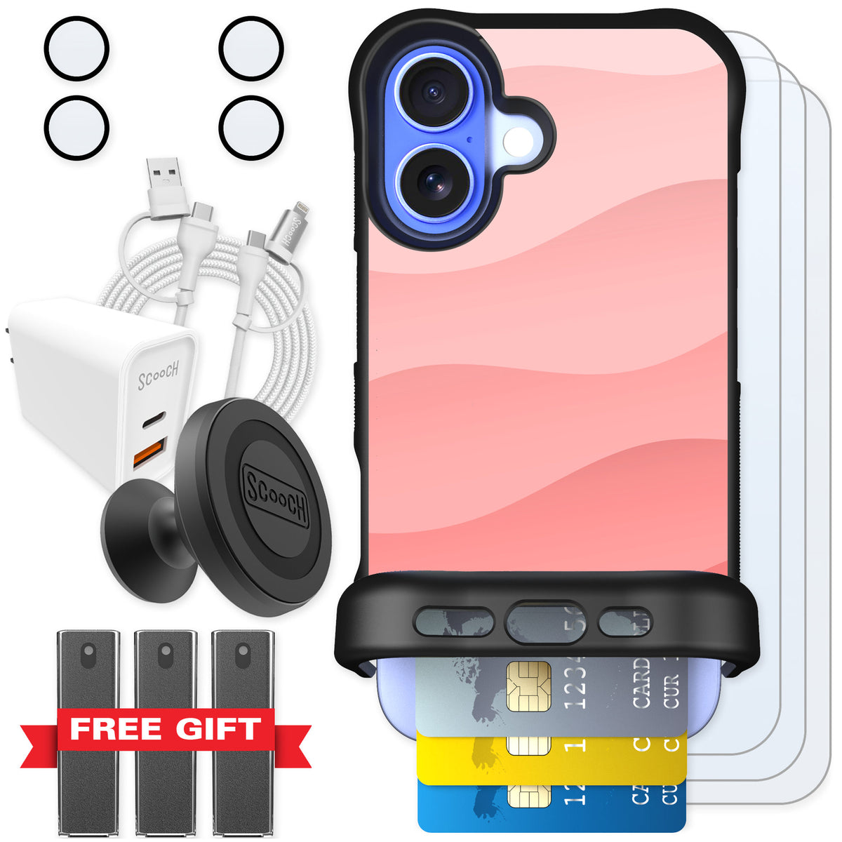 Scooch Wingmate Pink Waves for iPhone 16 — Ultimate Bundle