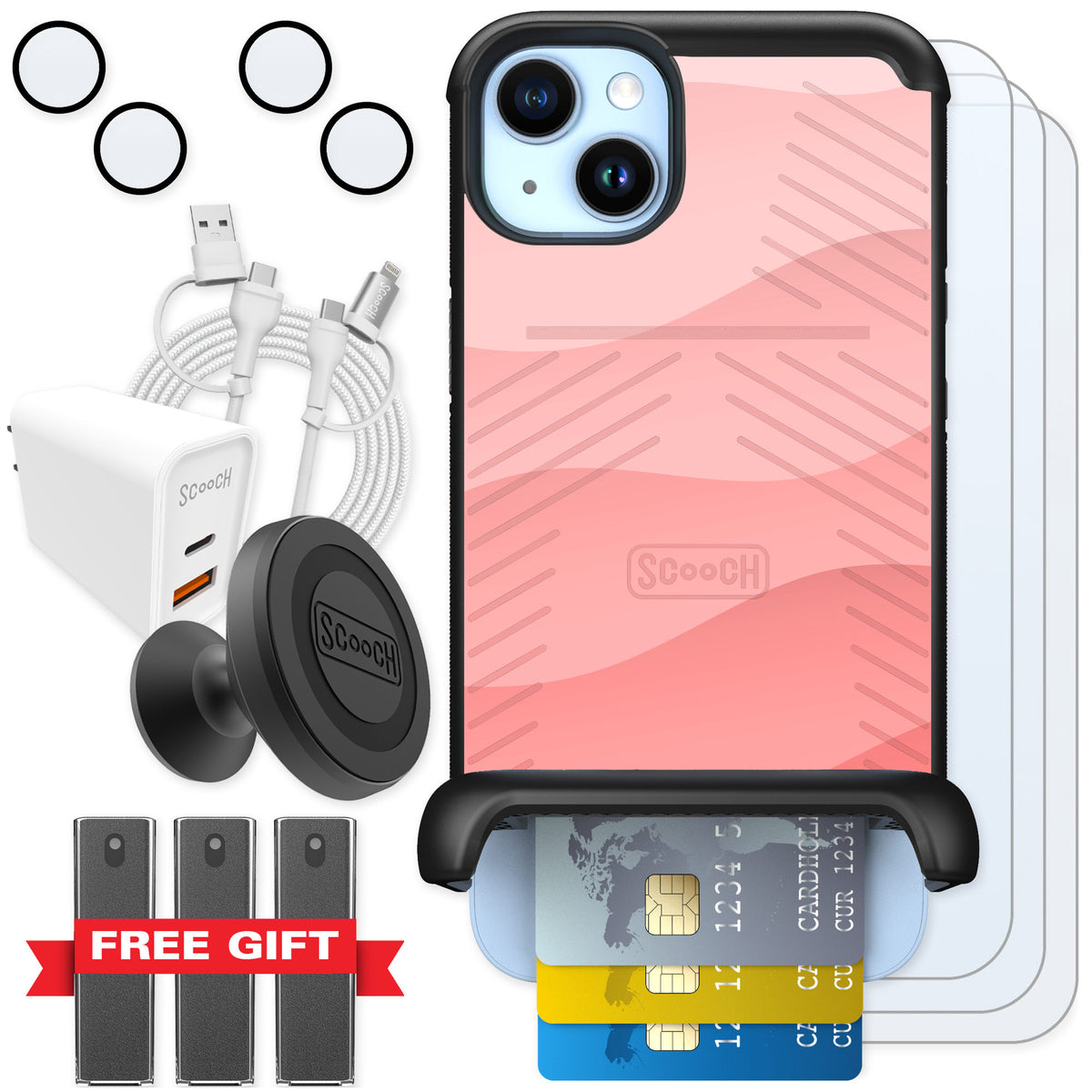Scooch Wingmate Pink Waves for iPhone 14 Plus — Ultimate Bundle