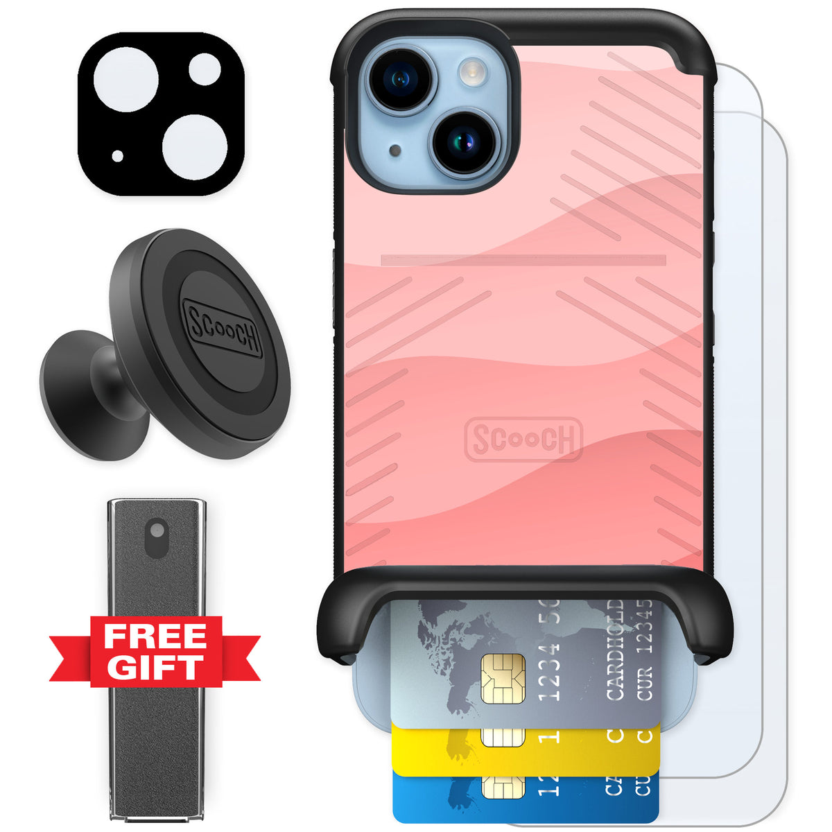 Scooch Wingmate Pink Waves for iPhone 14 — Defender Bundle
