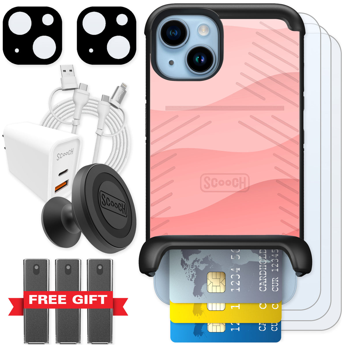 Scooch Wingmate Pink Waves for iPhone 14 — Ultimate Bundle