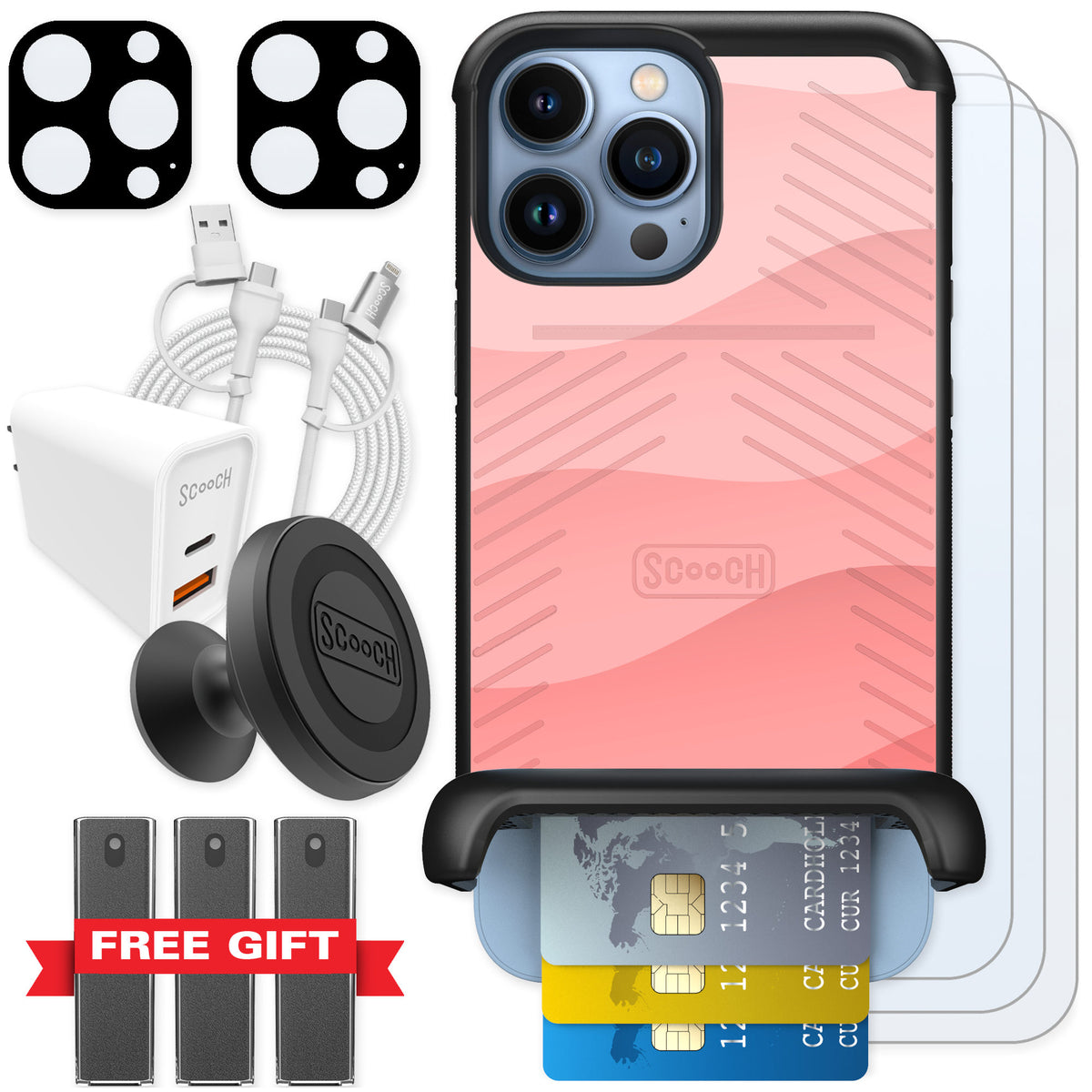 Scooch Wingmate Pink Waves for iPhone 13 Pro Max — Ultimate Bundle