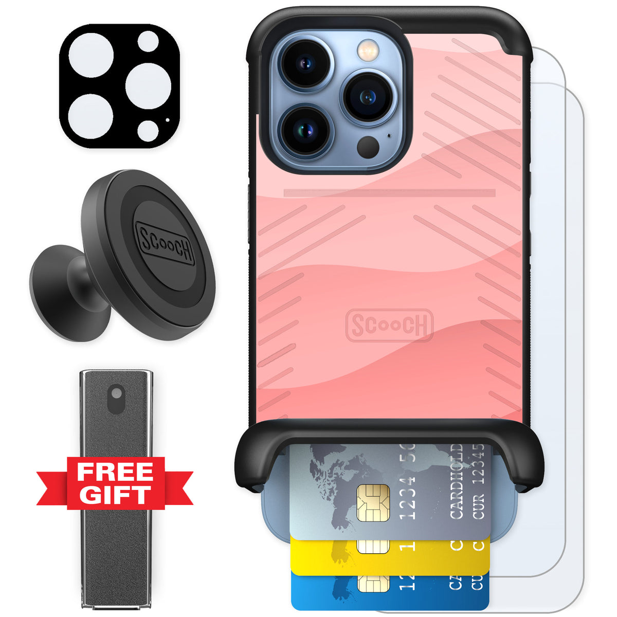 Scooch Wingmate Pink Waves for iPhone 13 Pro — Defender Bundle