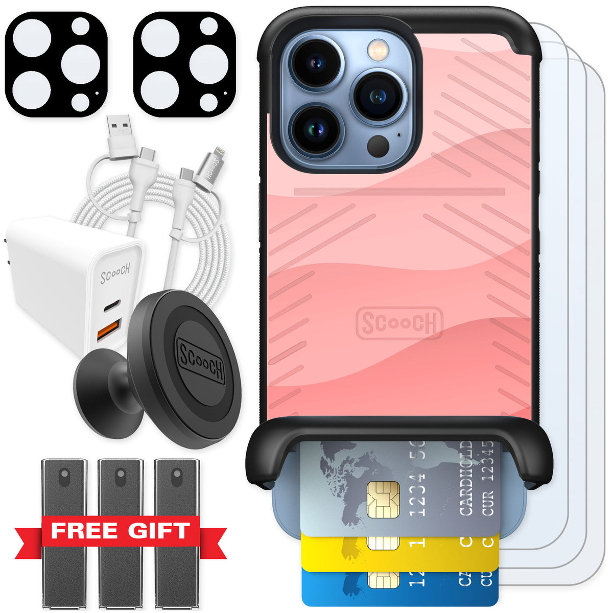 Scooch Wingmate Pink Waves for iPhone 13 Pro — Ultimate Bundle