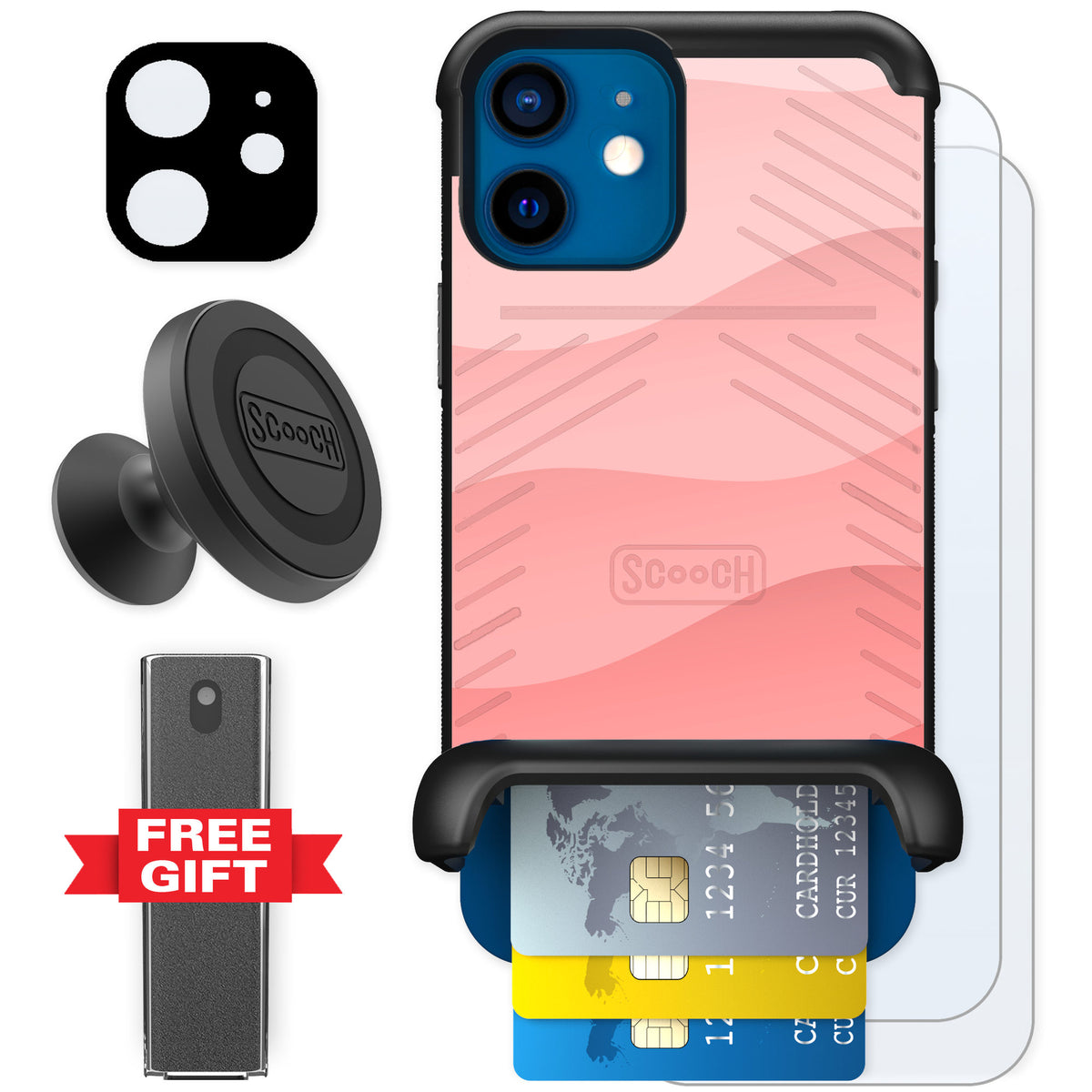 Scooch Wingmate Pink Waves for iPhone 12 — Defender Bundle