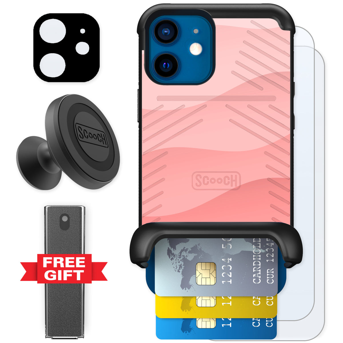 Scooch Wingmate Pink Waves for iPhone 12 mini — Defender Bundle