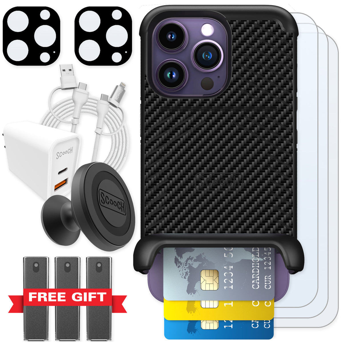 Scooch Wingmate Carbon Fiber for iPhone 14 Pro — Ultimate Bundle
