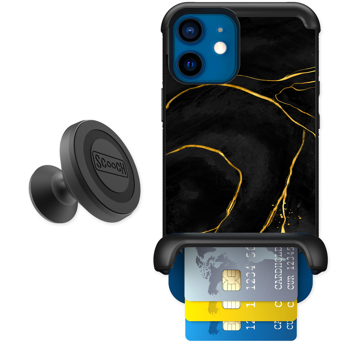 Scooch Wingmate Black Marble for iPhone 12 — Starter Bundle
