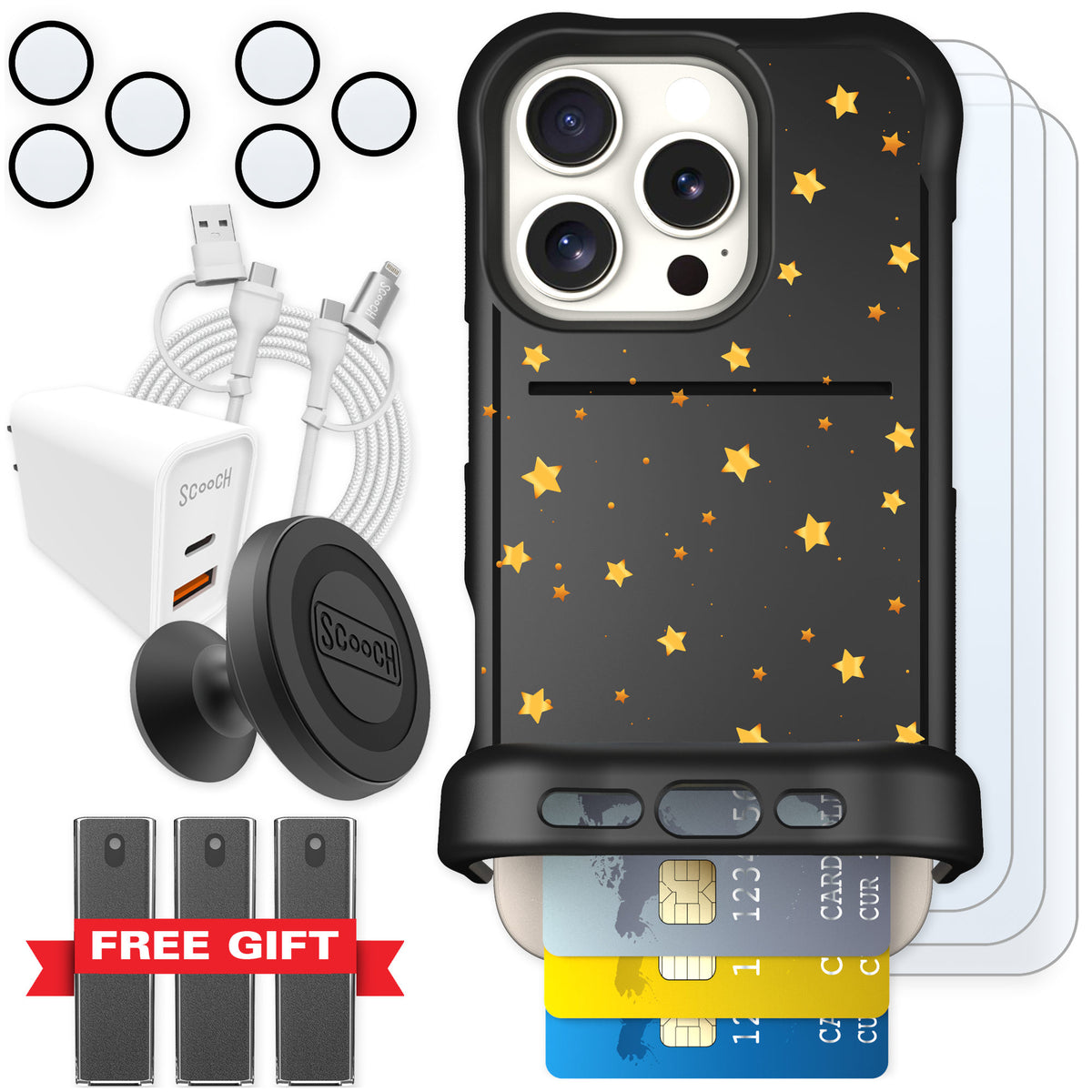Scooch Wingmate Gold Stars for iPhone 16 Pro — Ultimate Bundle