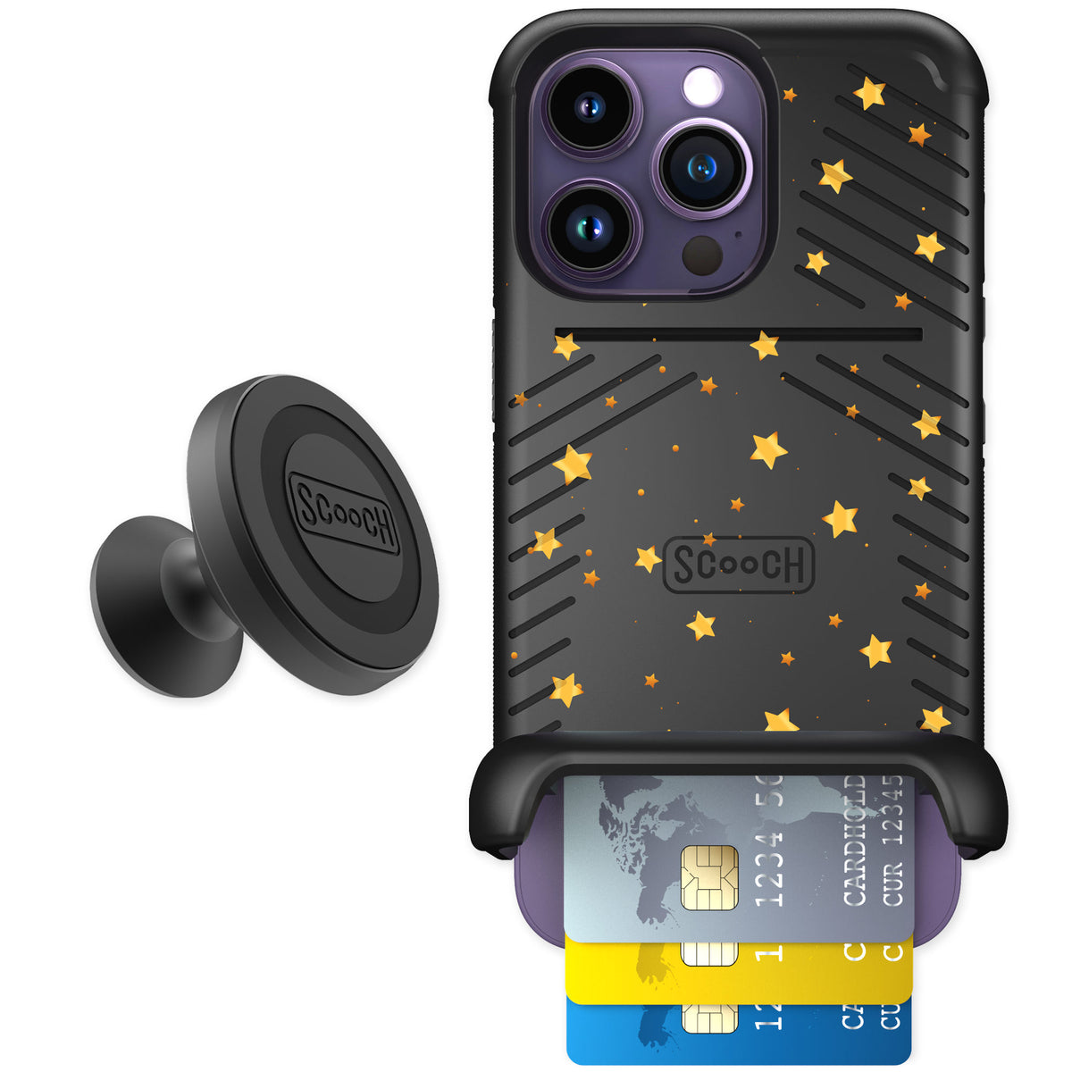 Scooch Wingmate Gold Stars for iPhone 14 Pro — Starter Bundle