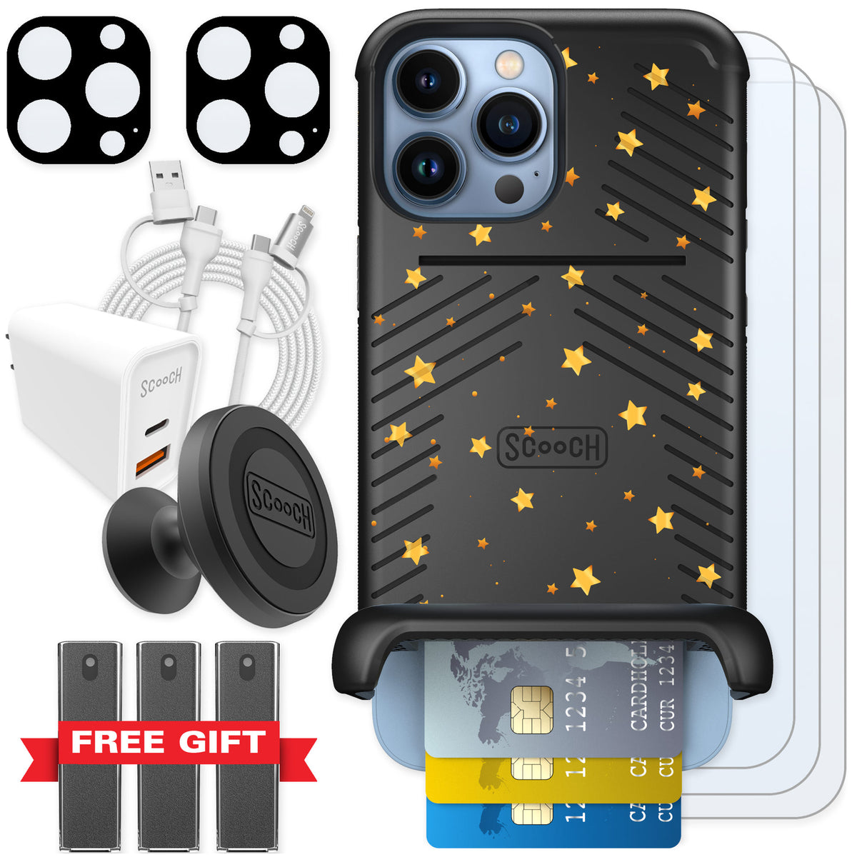 Scooch Wingmate Gold Stars for iPhone 13 Pro Max — Ultimate Bundle