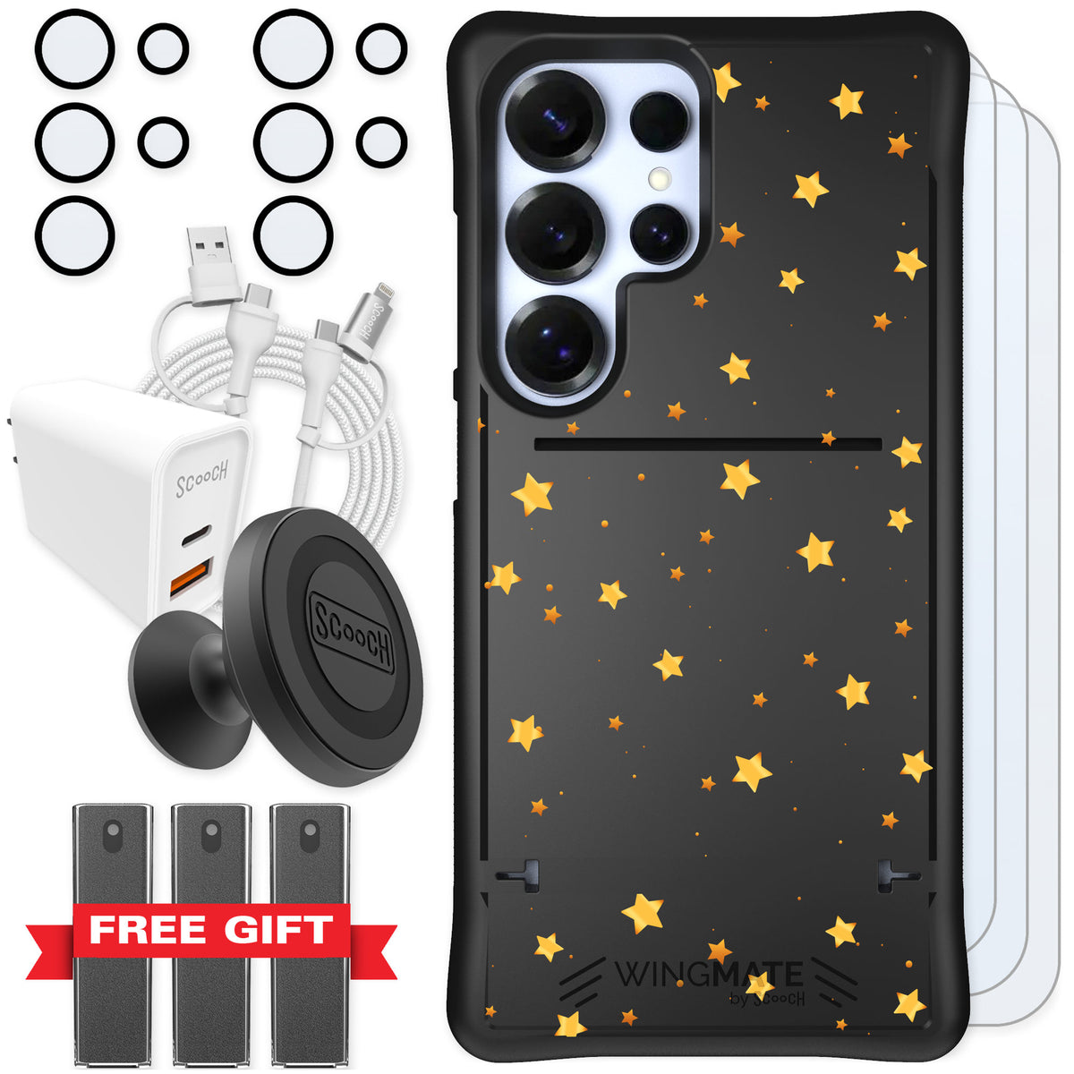 Scooch Wingmate Gold Stars for Galaxy S25 Ultra — Ultimate Bundle
