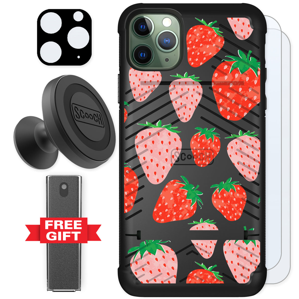 Scooch Wingmate Strawberry Fields for iPhone 11 Pro Max — Defender Bundle