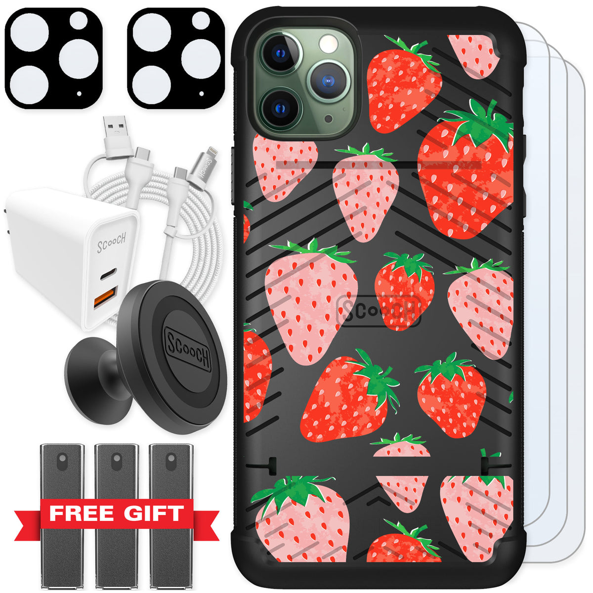 Scooch Wingmate Strawberry Fields for iPhone 11 Pro Max — Ultimate Bundle