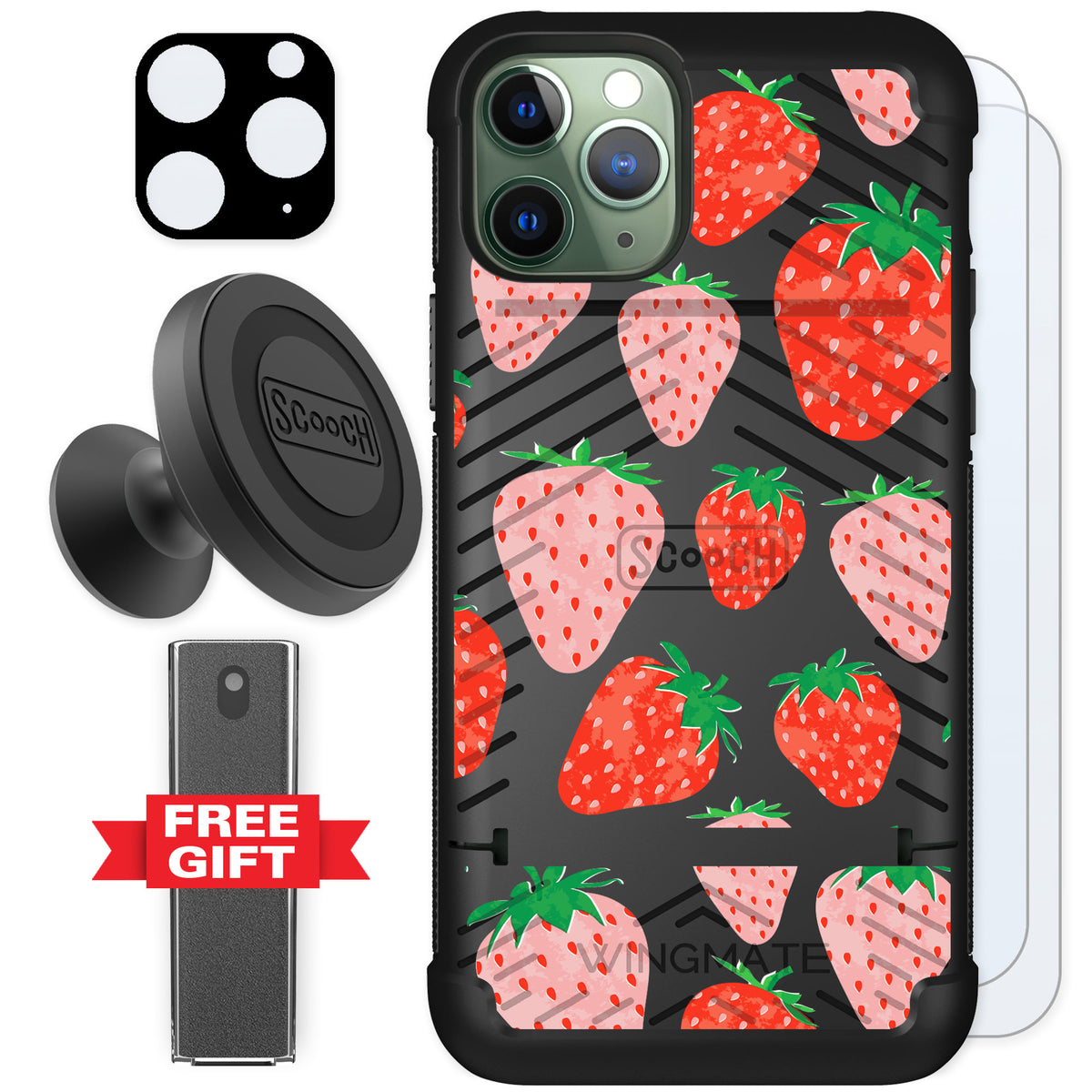 Scooch Wingmate Strawberry Fields for iPhone 11 Pro — Defender Bundle