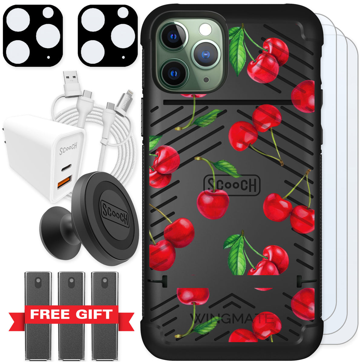 Scooch Wingmate Very Cherry for iPhone 11 Pro — Ultimate Bundle