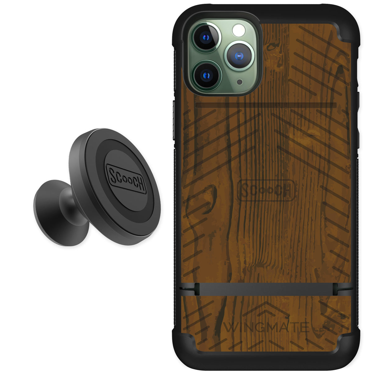 Scooch Wingmate Wood Grain for iPhone 11 Pro — Starter Bundle