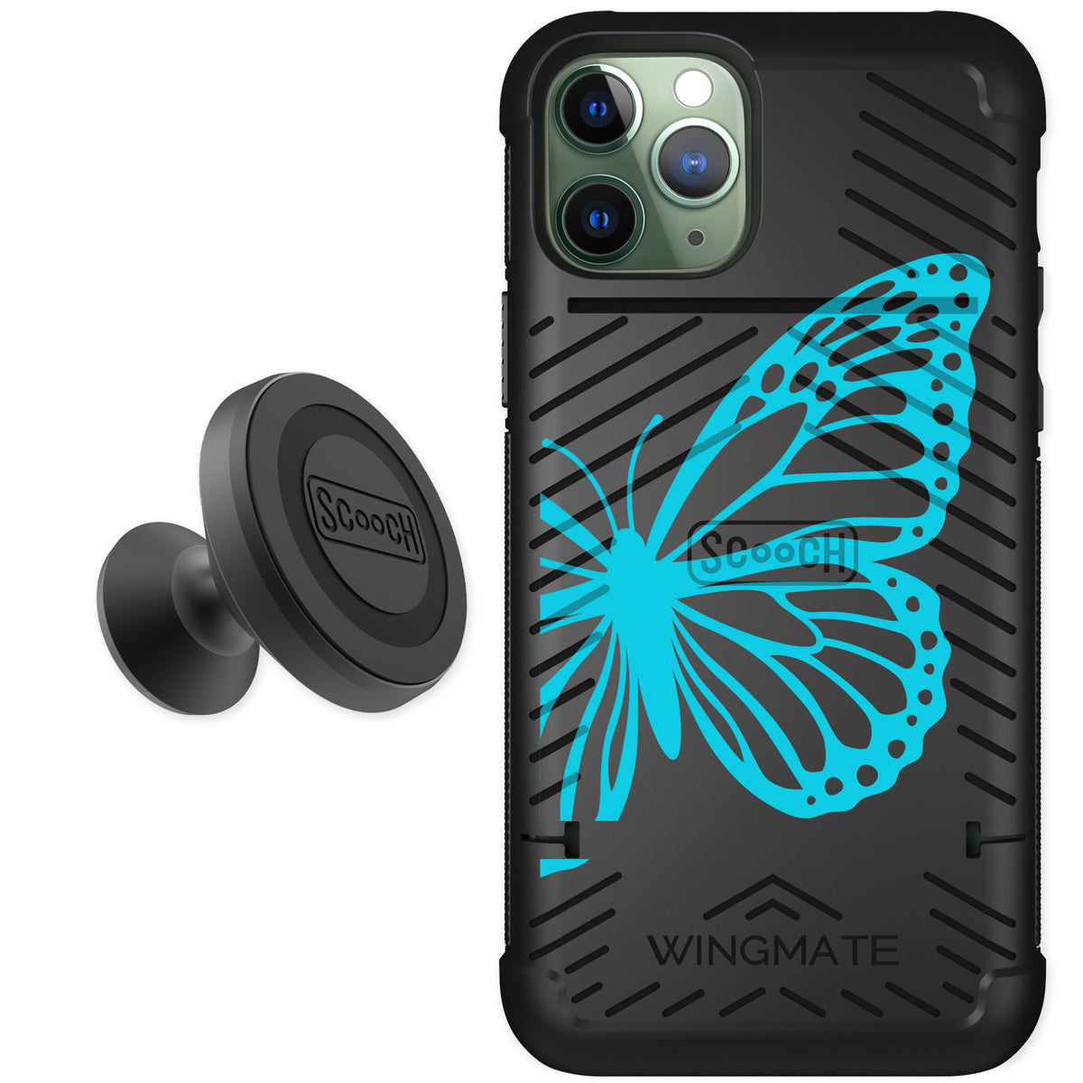Scooch Wingmate Azure Butterfly for iPhone 11 Pro — Starter Bundle