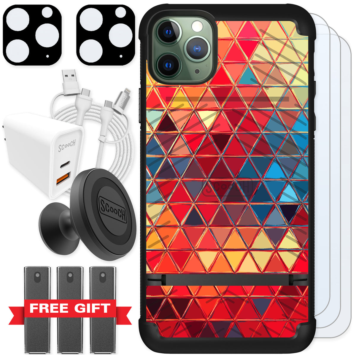 Scooch Wingmate Festive Glass for iPhone 11 Pro Max — Ultimate Bundle