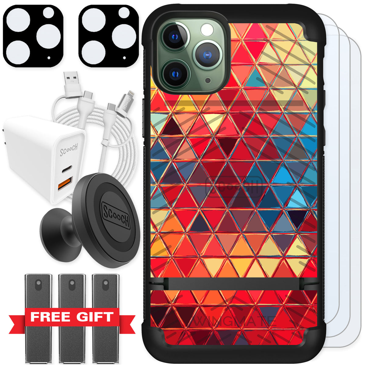 Scooch Wingmate Festive Glass for iPhone 11 Pro — Ultimate Bundle