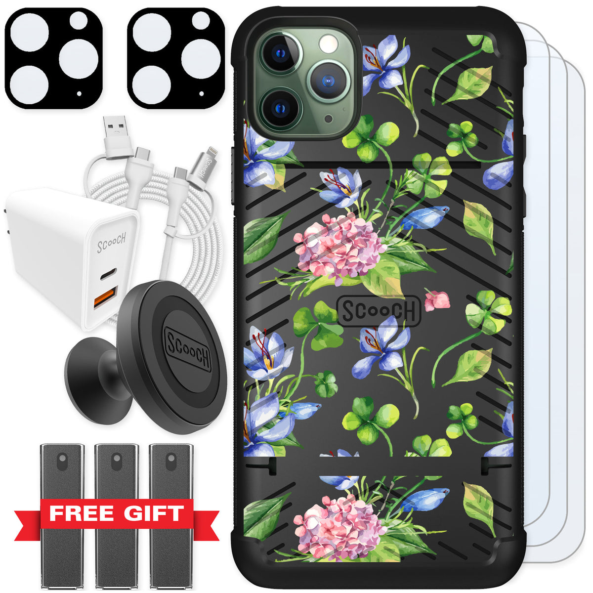 Scooch Wingmate Lucky Hydrangea for iPhone 11 Pro Max — Ultimate Bundle