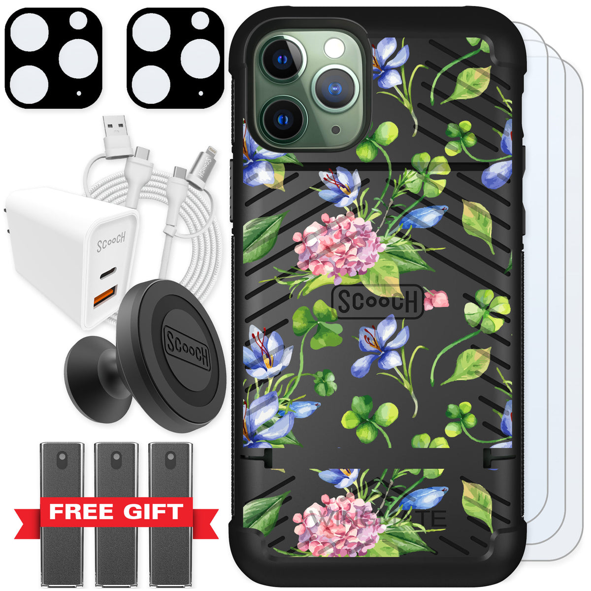 Scooch Wingmate Lucky Hydrangea for iPhone 11 Pro — Ultimate Bundle