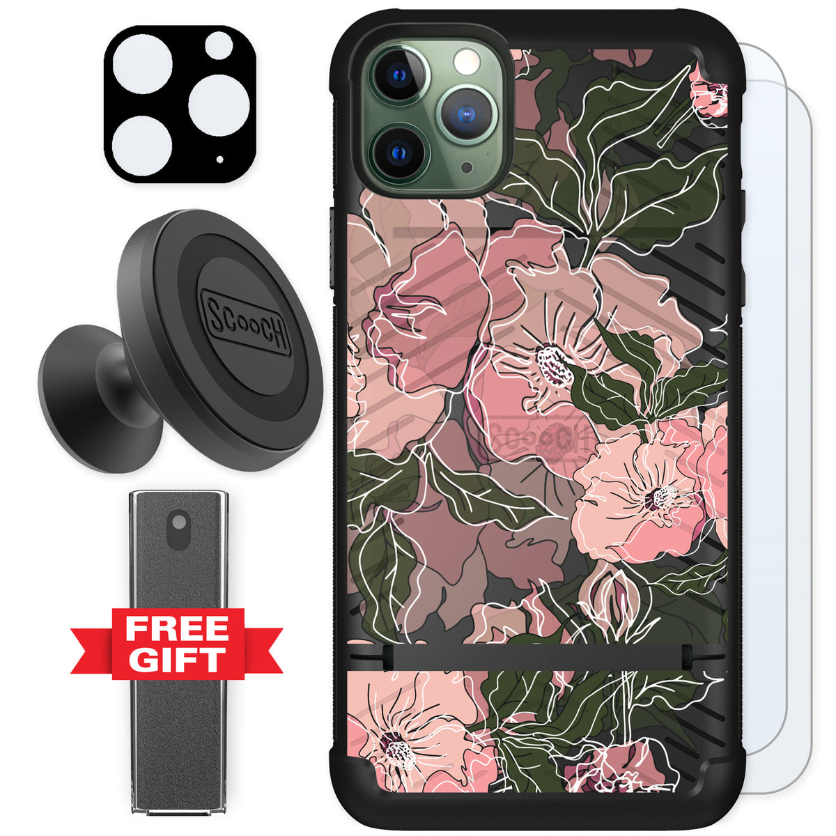 Scooch Wingmate Blush Botanical for iPhone 11 Pro Max — Defender Bundle