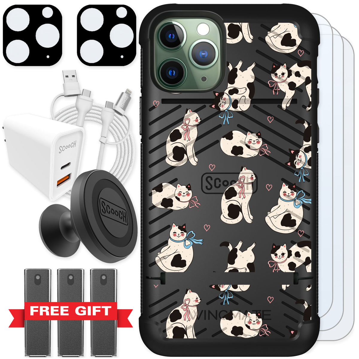 Scooch Wingmate Bow Kitties for iPhone 11 Pro — Ultimate Bundle