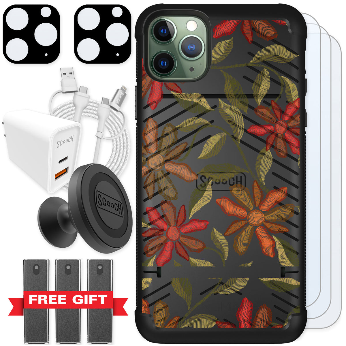 Scooch Wingmate Floral Tapestry for iPhone 11 Pro Max — Ultimate Bundle