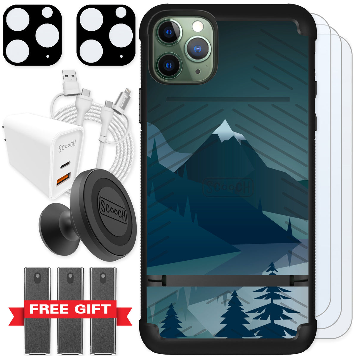 Scooch Wingmate Midnight Ridge for iPhone 11 Pro Max — Ultimate Bundle