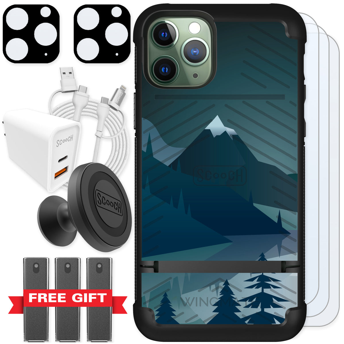 Scooch Wingmate Midnight Ridge for iPhone 11 Pro — Ultimate Bundle