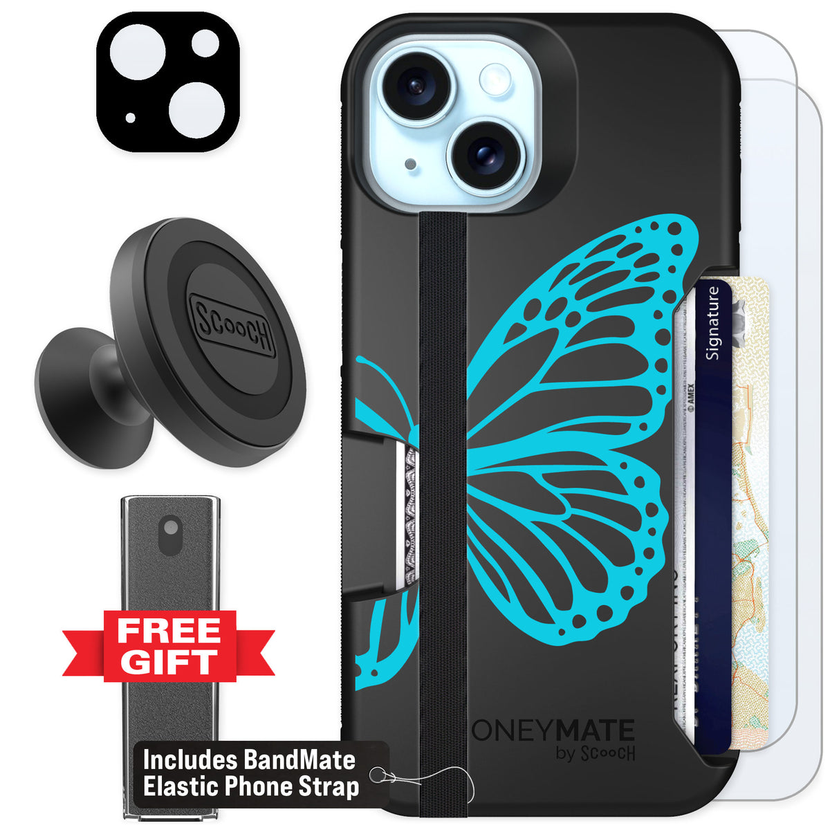 Scooch Moneymate Azure Butterfly for iPhone 13 — Defender Bundle