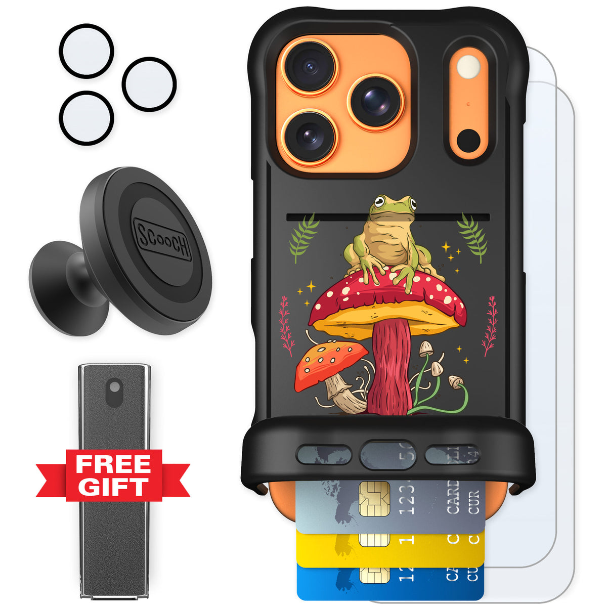 Scooch Wingmate Toadstool Frog for iPhone 17 Pro — Defender Bundle