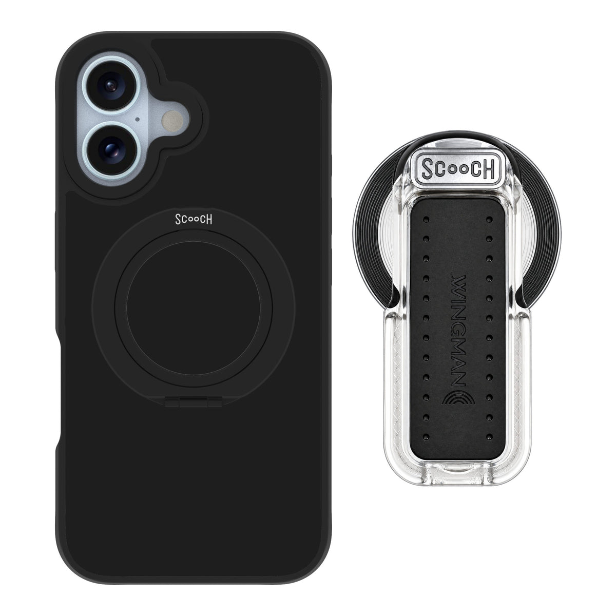 Scooch MagCase Black for iPhone 16 — MagSafe Wingback Bundle - Clear