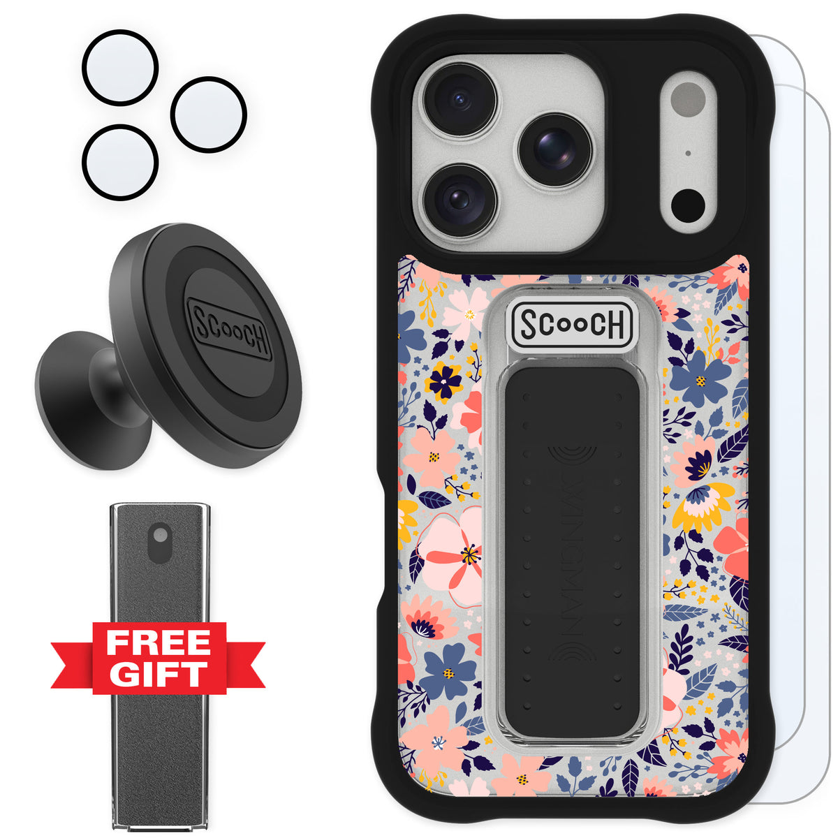 Scooch Wingman Wildflowers for iPhone 17 Pro — Defender Bundle