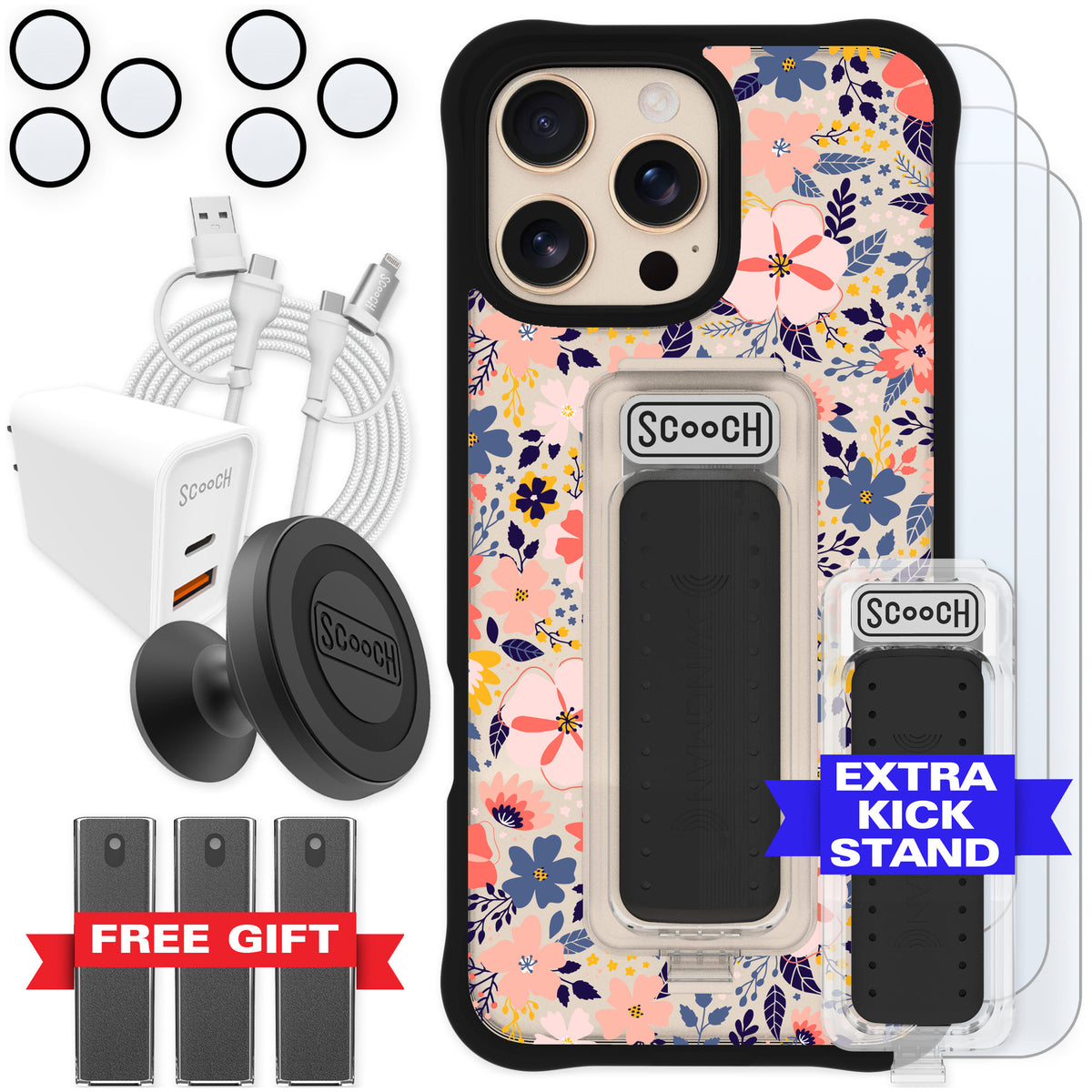 Scooch Wingman Wildflowers for iPhone 16 Pro Max — Ultimate Bundle