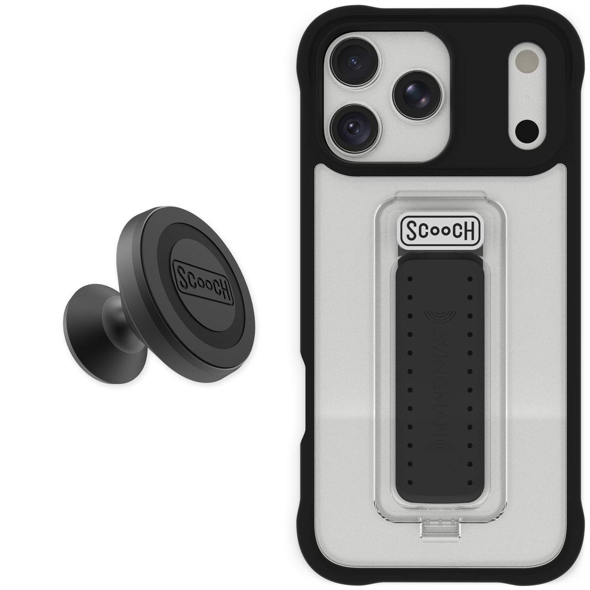 Scooch Wingman Tuxedo Clear for iPhone 17 Pro Max — Starter Bundle