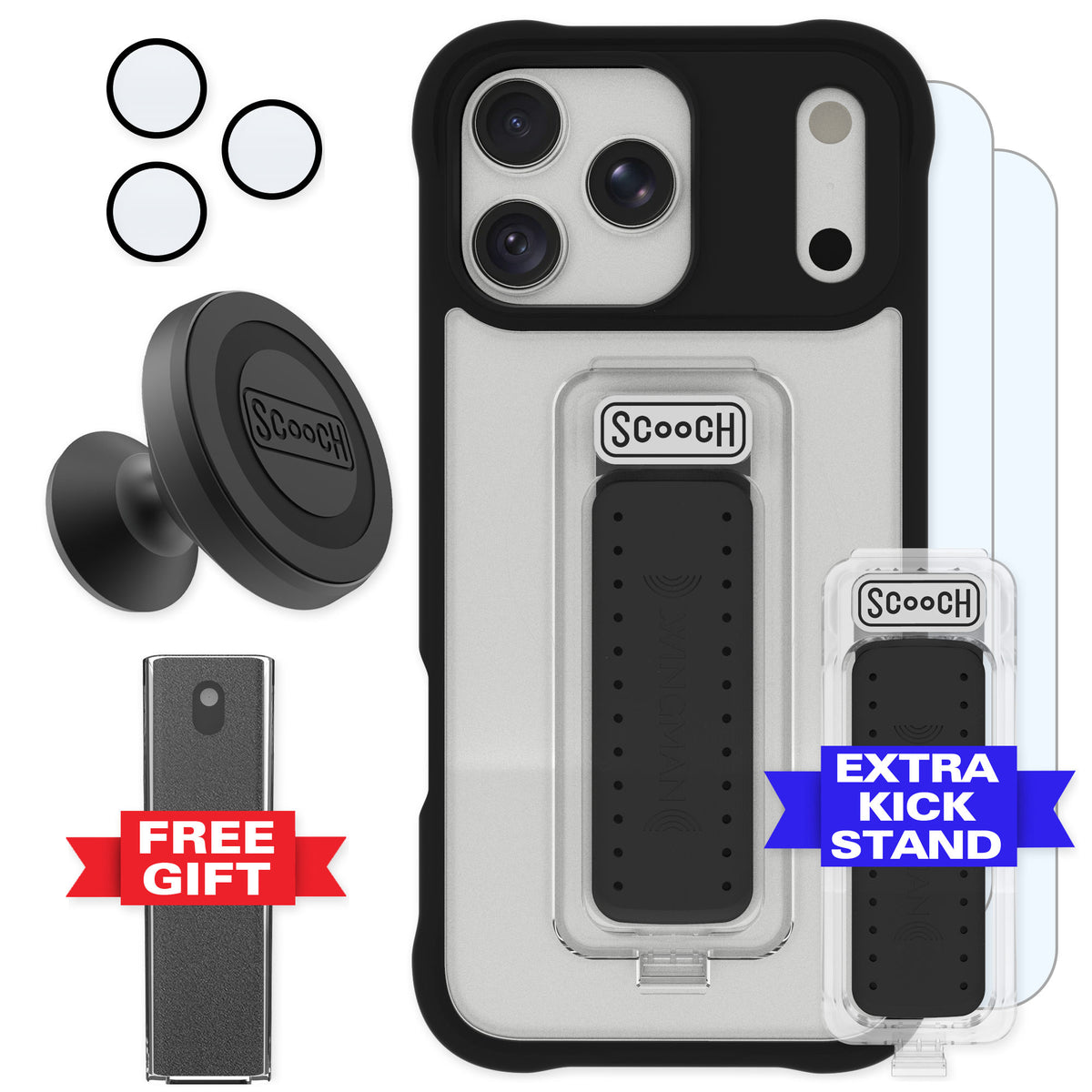 Scooch Wingman Tuxedo Clear for iPhone 17 Pro Max — Defender Bundle