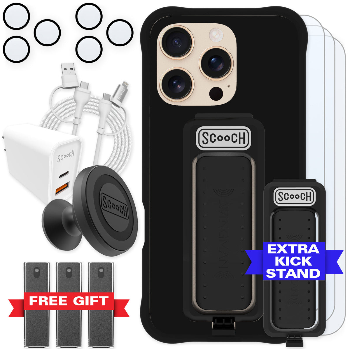 Scooch Wingman Black for iPhone 16 Pro — Ultimate Bundle