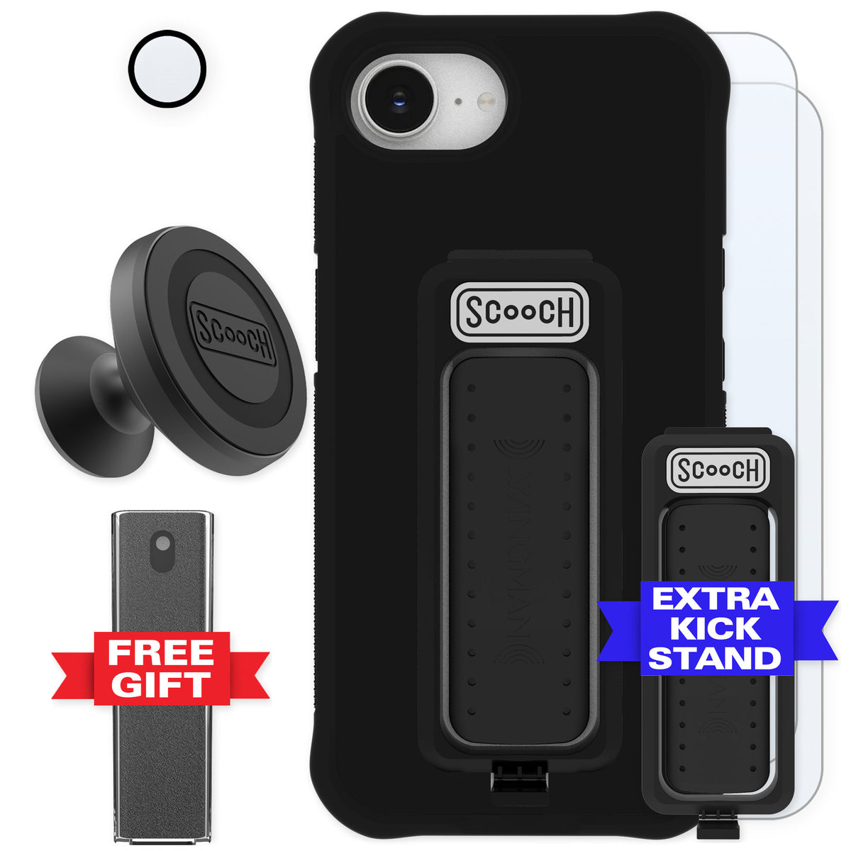 Scooch Wingman Black for iPhone 16e — Defender Bundle